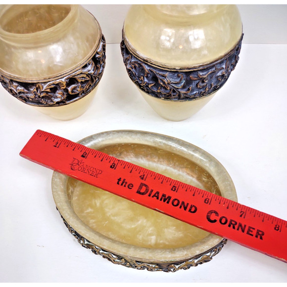 Vintage Wamsutta Adagio Bronze & Pearl Ivory Faux Marble Bathroom Set Soap Tooth - Picture 6 of 8